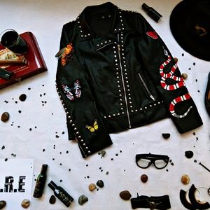 ASOS EMBELLISHED & PATCHWORK FAUX LEATHER MOTO JAC